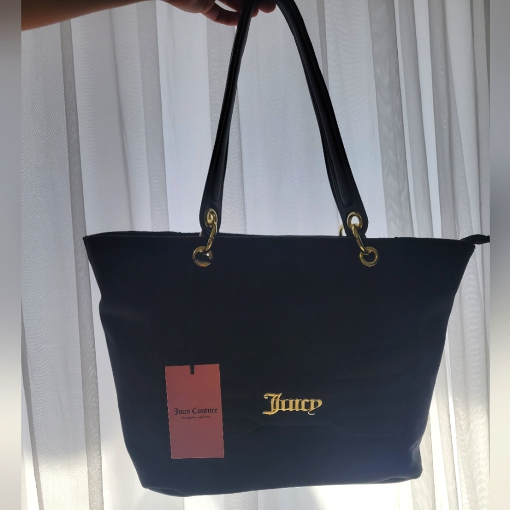 Juicy Couture Black Velour Pretty Bow Tote Bag